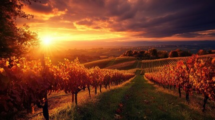 Fototapeta premium Vineyard Sunset Landscape
