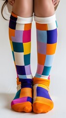 a pair of legs showing colorful socks
