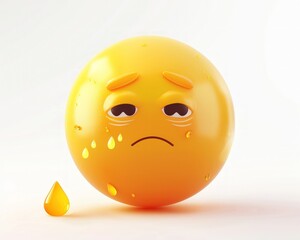 Fototapeta premium Nervous yellow emoticon with sweat drop and anxious expression.