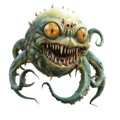 Obraz premium Grotesque Green Monster with Large Eyes and Claws.