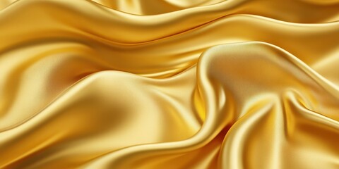 Obraz premium Closeup of rippled yellow satin fabric texture background. Luxurious background design 