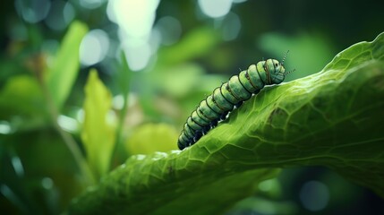 Caterpillar Crawling on a Leaf