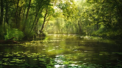 Obraz premium Tranquil River in a Lush Forest