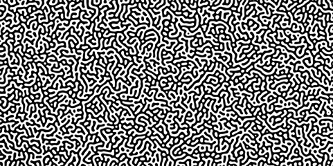 Turing reaction diffusion monochrome seamless pattern with chaotic motion. Linear design with biological shapes. Organic lines in Memphis. abstract truing organic wallpaper background.	