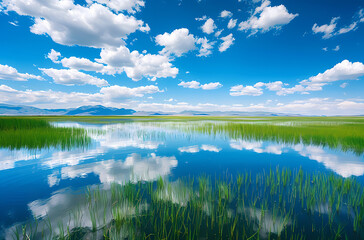 Obraz premium landscape with lake and blue sky
