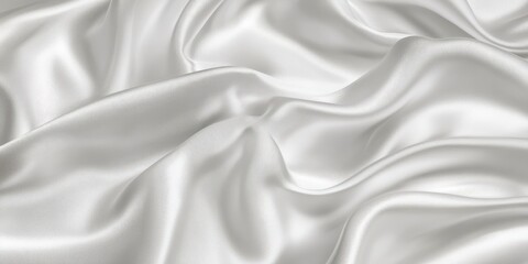 Closeup of rippled white satin fabric texture background. Luxurious background design
