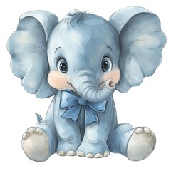 Cute blue baby elephant with a bow tie.