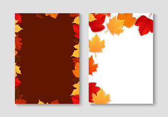 Autumn poster with orange, yellow and red autumn leaves design. Vector illustration