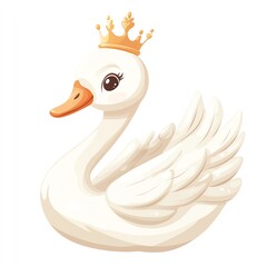 Cute cartoon swan with a golden crown.