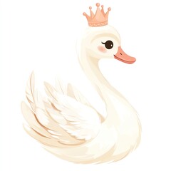 Cute cartoon swan with a golden crown.