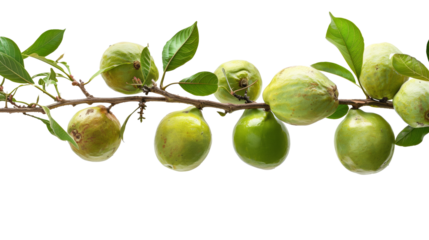 Bunch of guavas hanging from a branch