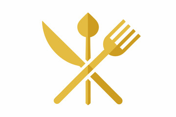 white background plate and golden fork and knife icons set