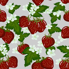 Ripe strawberries in a pattern.Seamless pattern with colored strawberries.