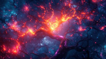 Fototapeta premium A vibrant cosmic scene showcasing intertwining structures of energy and light, evoking a sense of wonder and mystery.