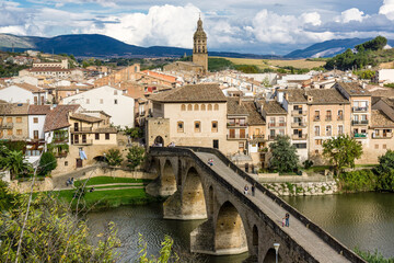 Romanesque bridge over the Arga River, 11th century, Puente la Reina, Valdizarbe valley, autonomous...