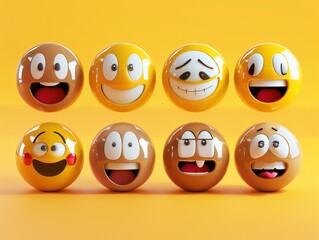 Illustrate a range of playful emoji faces with cartoon-like features, perfect for engaging social media interactions.