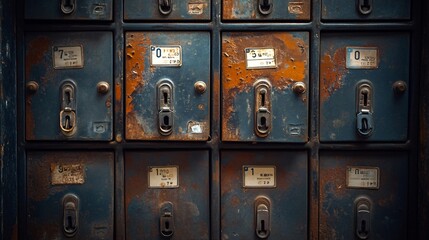 Metal Mailboxes with Keyholes, Numbers, and Receipts