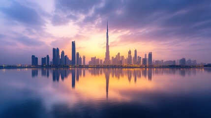 Fototapeta premium Morning Dubai Skyline View near Tolerance Bridge in Dubai. copy space for text.