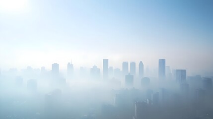 Fototapeta premium Photograph of a city skyline obscured by smog and pollution with a clear area of negative space for copywriting advertising or graphic design elements