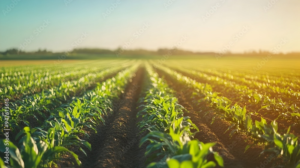 Poster iot controlled automated irrigation system in scenic agricultural landscape with clear sky and copys