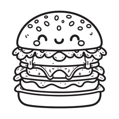 cute burger vector art outline illustration