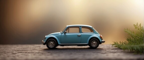Fototapeta premium Blue Vintage Car Model on Stone Surface