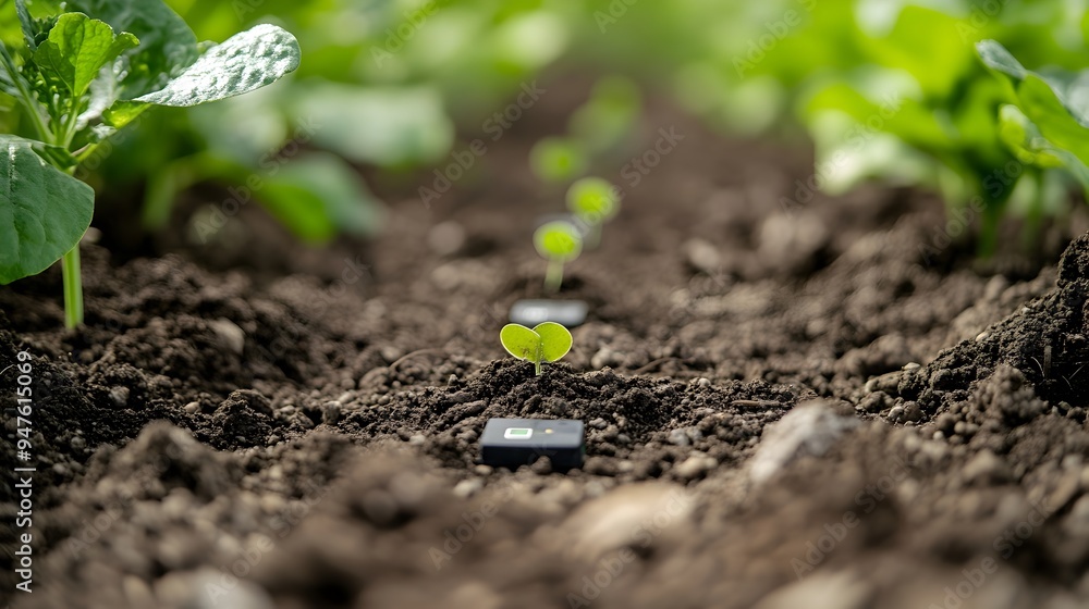 Poster smart soil sensors placed in the ground measuring and tracking moisture levels