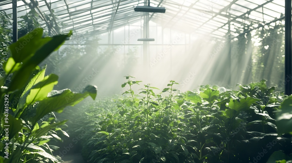 Poster photograph of an iot powered greenhouse with advanced temperature and humidity control systems enabl