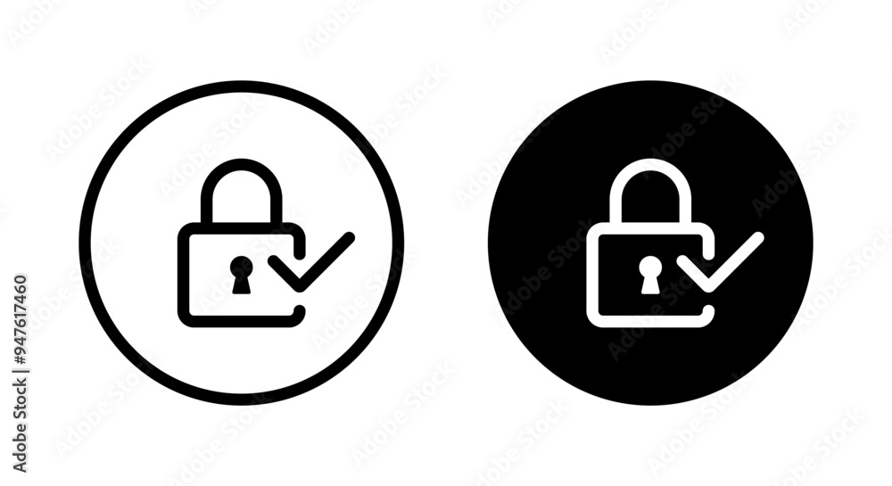 Aufkleber lock with check mark icon on black circle. padlock with tick sign symbol
