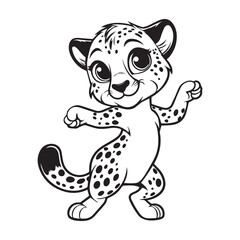 cute cheetah dancing vector art outline illustration funny