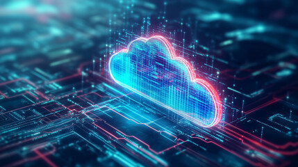 Fototapeta na wymiar Futurystyczna technologia związana z przetwarzaniem danych w chmurze, gdzie ogromne ilości informacji są przesyłane przez internet. 