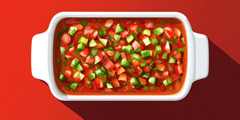 Salsa in a square dish, no extra elements or adornments