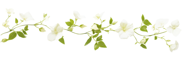 Lively green vines with yellow flowers isolated on transparent background, ideal for dynamic wall art and garden-themed designs