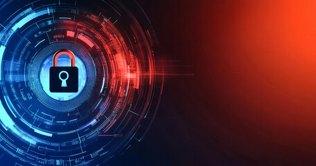 A digital security background featuring a high-tech padlock within a glowing technological circle, perfect for illustrating cybersecurity concepts