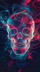Neon skull with smoke