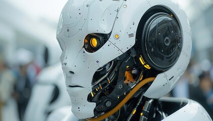 A close-up shot of a humanoid robot's head.