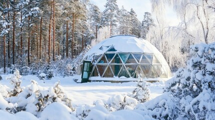 Snowy Geodesic Dome in a Winter Wonderland - Powered by Adobe