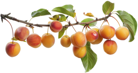 Bunch of apricots hanging from a branch