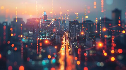 Fototapeta premium Cityscape with Network Connections