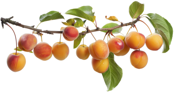 Bunch of apricots hanging from a branch