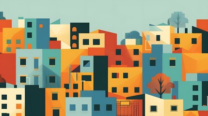 Abstract Cityscape Illustration with Colorful Buildings
