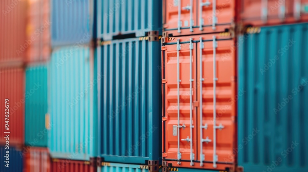 Poster coordinated freight management by logistics team at containerized shipping terminal with workers org