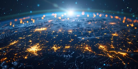 Obraz premium Earth's Surface with City Lights and Network Connections