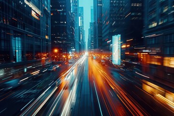 Obraz premium Cityscape with Blurry Lights and Traffic at Night