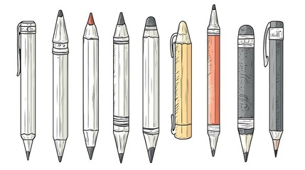 A set featuring a collection of pencils drawn