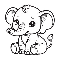cute elephant sitting vector art outline illustration