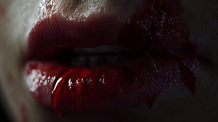 Detailed Close up Image of a Bleeding Lip with a Visible Gash