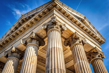 Naklejka premium The Greco-Roman Ionic style features slender columns with scroll-like capitals, ornate moldings, and majestic proportions, blending functionality with classic elegance.