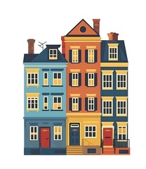Naklejka premium Colorful Row of Townhouses Illustration