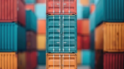 Obraz premium A comprehensive real time container tracking system in use showcasing a deep depth of field capturing the intricate of a bustling logistics hub